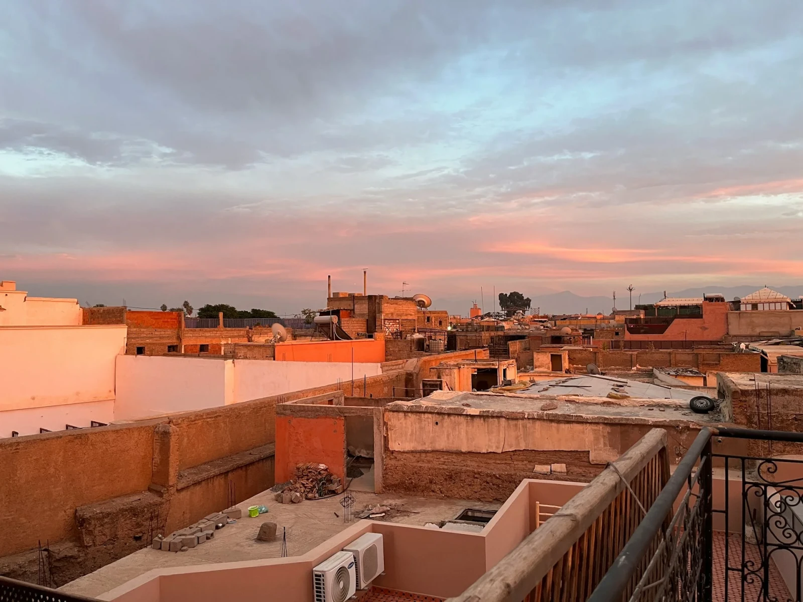 Sunset over rooftop in Marrakech, Morocco
