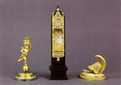 Подсвечник. Россия, 1-я треть XIX века. Часы настольные. Австрия., 1-я треть XIX века..