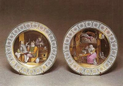 Тарелка из серии «Картины герцога Орлеанского». Фарфоровый завод Юсупова. 1829г