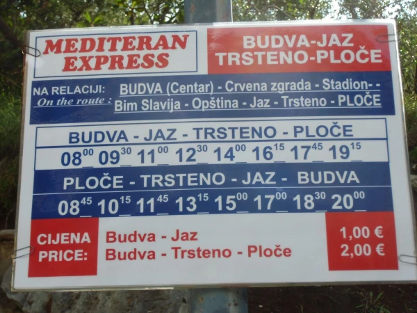 Рассписание рейсового автобуса до пляжей из Будвы