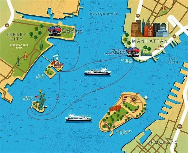 Маршруты прогулочных корабликов Statue Cruises (statuecruises.com).