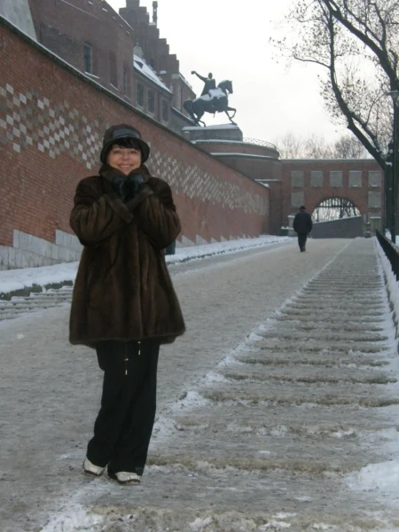 Королевская дорога к замку. На заднем плане: королевские ворота и памятник Т. Костюшко. Вечер, холод
