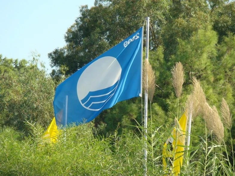 Голубой флаг на пляже